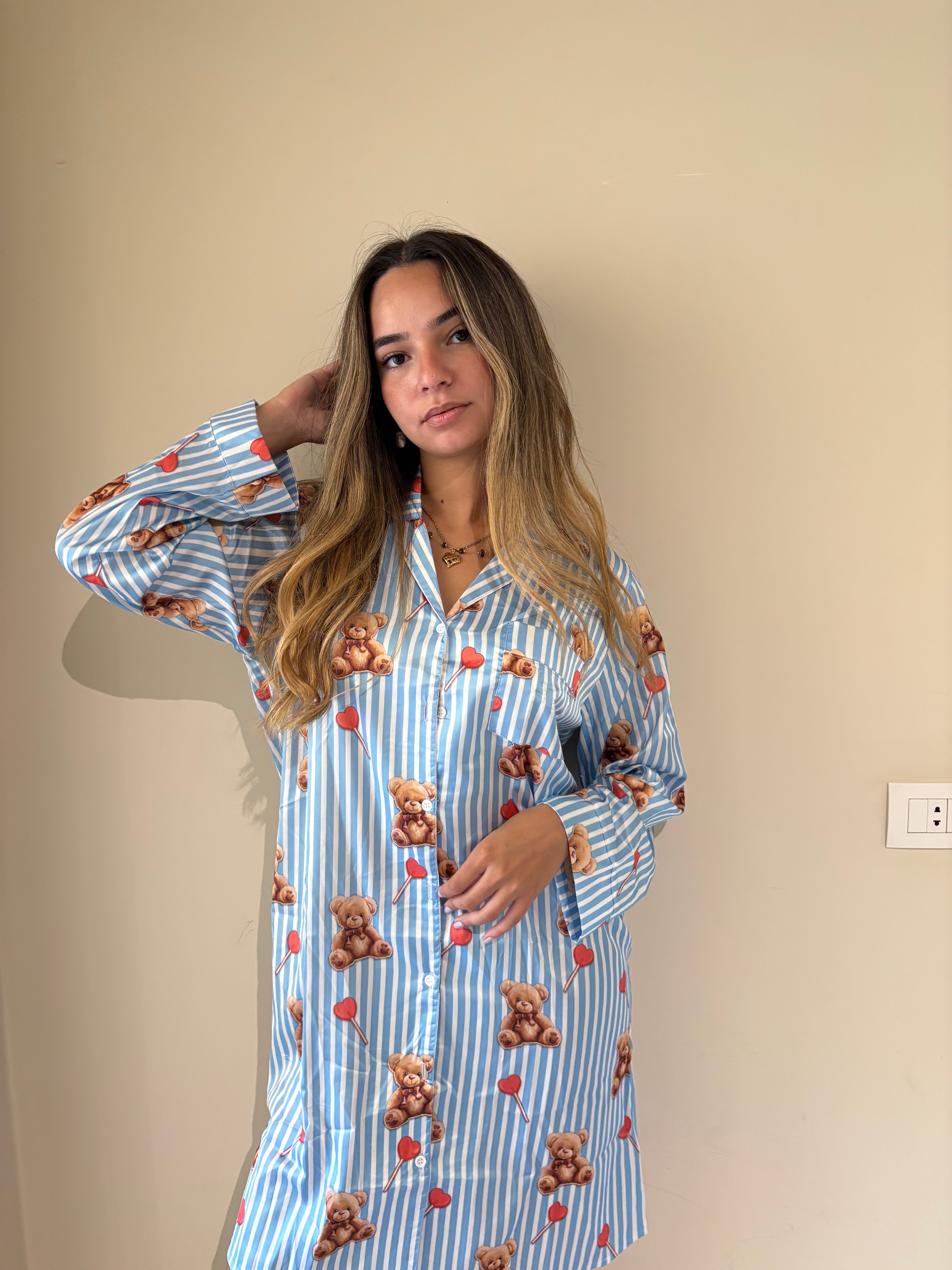 Teddy Satin Shirt Dress