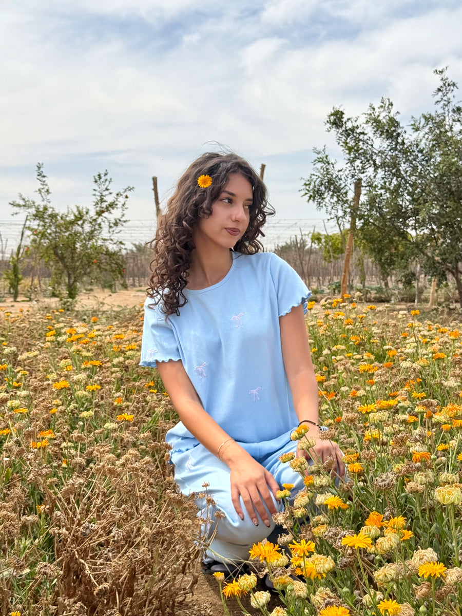 Bow Rib Lounge Set Baby Blue