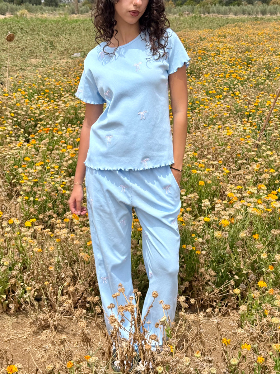 Bow Rib Lounge Set Baby Blue