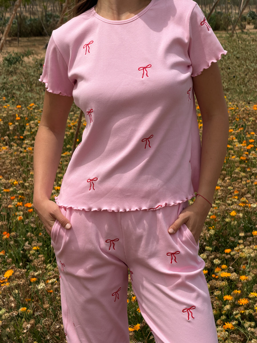 Bow Rib Lounge Set Pink
