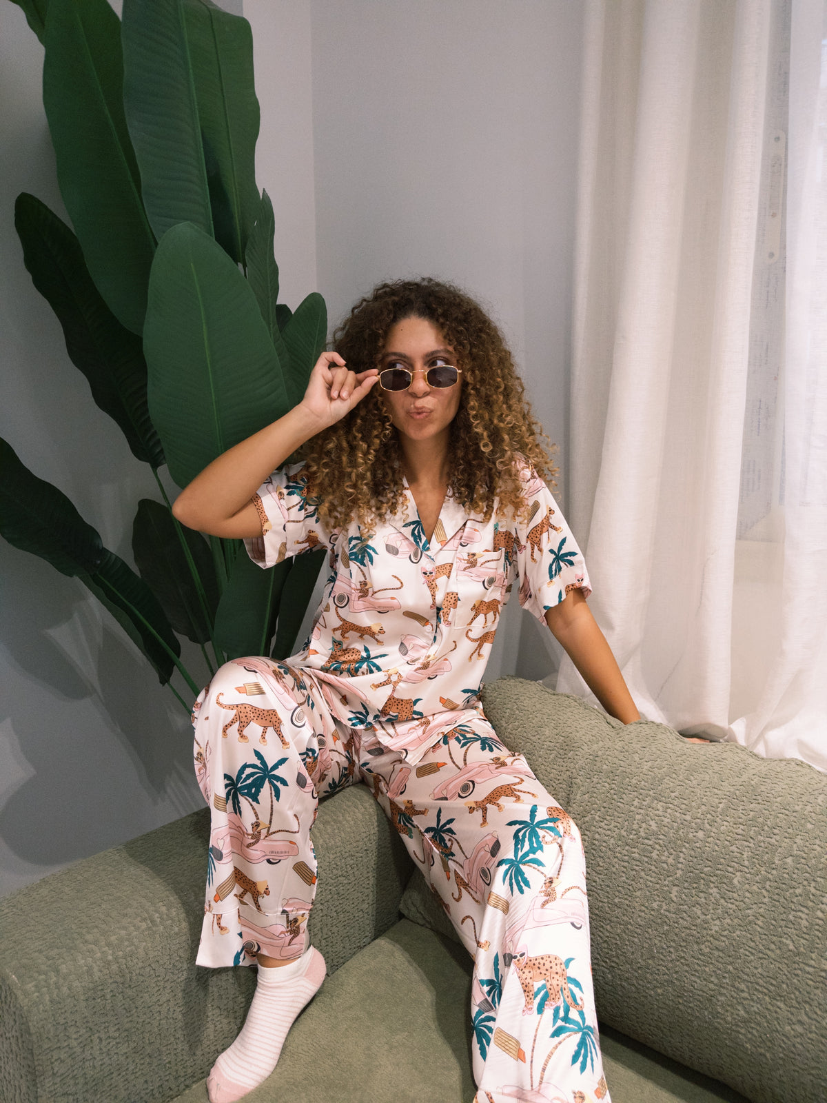 Jungle Queen Satin PJ Pants Half-Sleeve
