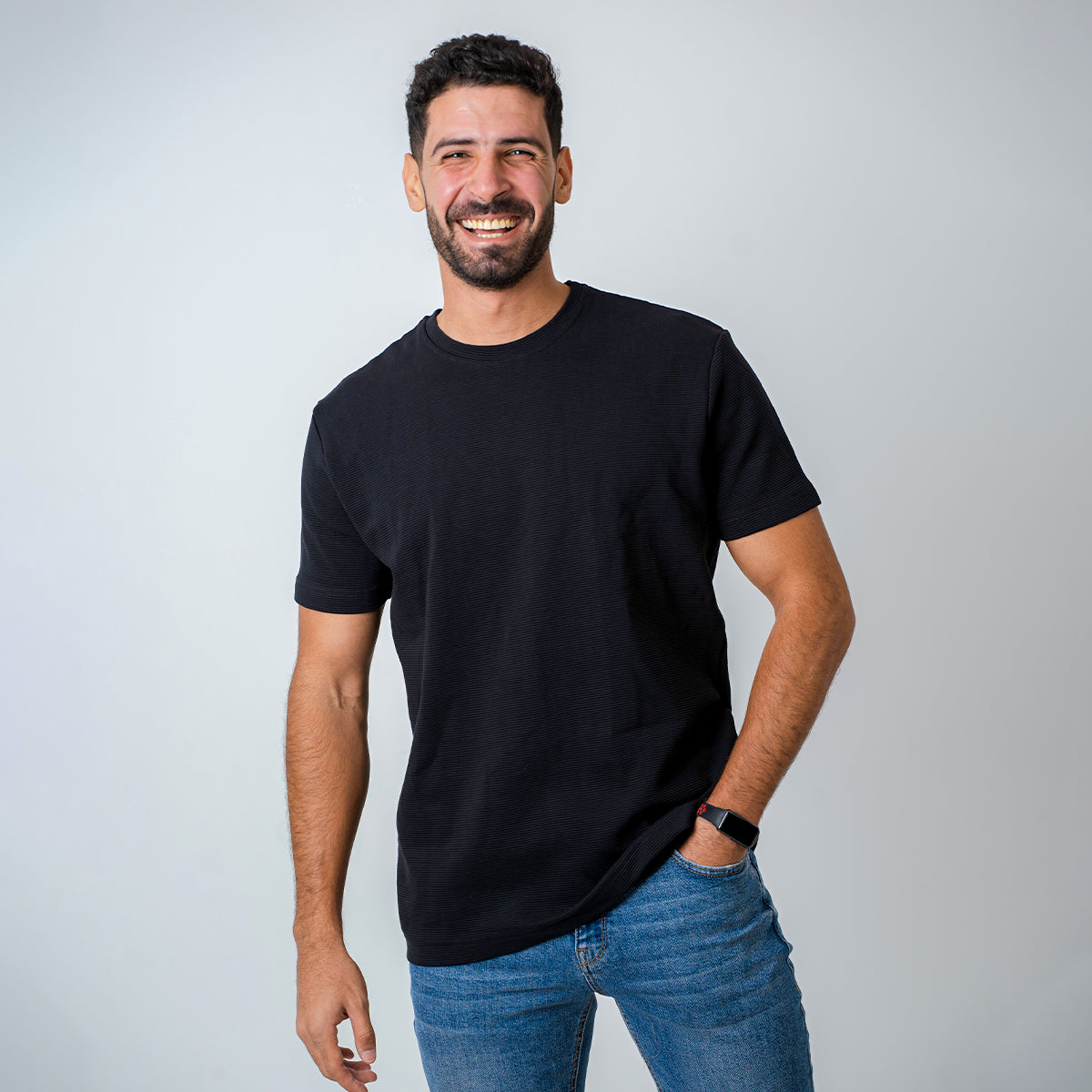 BLACK RIBBED TEE